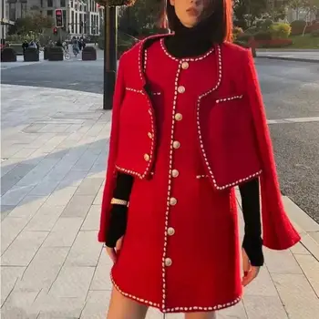 2023 Yeni Kadın Moda Ceket Marka Lüks Giyim Noel Kırmızı Küçük Koku Ceket Yeni Yıl Giysileri İnce Üstleri  5