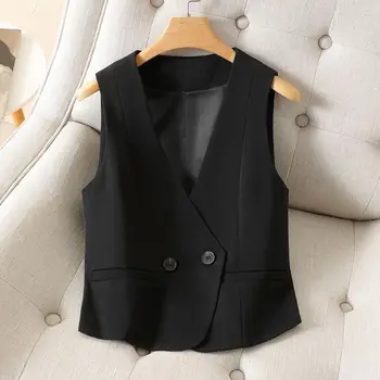 Zarif Mont Rahat Siyah Yelek Kadın Giyim Ilkbahar Sonbahar Kolsuz Blazer Ceket Giyim Ofis Bayan Ince Yelek t121  5