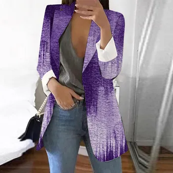 Kadın Blazer Ceket 2022 Degrade Baskı Hırka resmi kıyafet Uzun Kollu Lapels İş Ofis Ceket Ceket Ofis Bayan Blazers  10