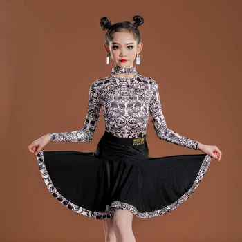 Çocuk Latin Dans Performansı Kostümleri Kızlar İçin Uzun Kollu Üstleri Etek Takım Elbise Balo Salonu Dans Elbise Latin Elbise DQS9060  10