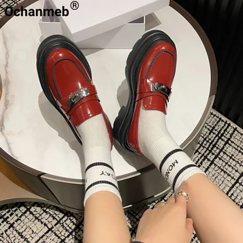 Ochanmeb Marka Tasarımcısı Metal Kilit Ayakkabı Kadın Doğal Hakiki Deri Kalın Platformu Loafer'lar Nötr Rahat Tıknaz Pompaları Günlük  10