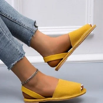 2022 Yeni Kadın Sandalet Yaz Moda Sandalet Kadın Roma Balık Ağzı Streç Kumaş Daireler Rahat Burnu açık ayakkabı Boyutu 43  4