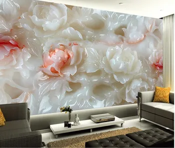 Özel 3d duvar kağıdı Avrupa tarzı 3D stereoskopik Yeşim lotus oturma odası TV zemin yatak odası 3d fotoğraf duvar kağıdı  10