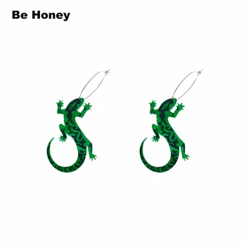 Koyu Yeşil Parlak Kertenkele Ve Turuncu Renk Parlak Gecko Akrilik Kolye Küpe Kadınlar İçin Benzersiz Ebru Hayvanlar moda takı  5