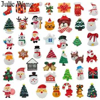 Julie Wang 45 ADET Reçine Noel Takılar Karışık Santa Ağacı Kardan Adam Düz Geri Cabochons Takı Yapımı Aksesuar Noel Telefon Dekor  10