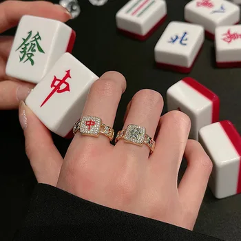 Trendy Altın Kaplama Elmas Mahjong Yüzük Kadınlar için Geometrik Tasarım Yeni Moda Açık Halka Takı Parti  10