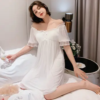 Güzel Kıyafeti Kadın Yaz İnce Uyku Elbise Kısa Kollu İç Çamaşırı Gecelik Tatlı Seksi Salonu Gevşek Ev Sabahlık  4