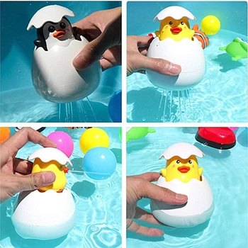 Bebek Banyo Oyuncak Karikatür Ördek Yumurta su oyuncakları Sprey Banyo Yağmurlama Duş ABS Penguen Clockwork Banyo Oyuncakları Çocuklar İçin  5