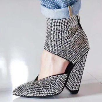 Bayan Glitter Kristal Çivili Çizmeler Gümüş Kesikler Moda PVC Jöle ayakkabı Bayanlar Başak Topuk Pist Çizmeler Patchwork Çizmeler 2019  5