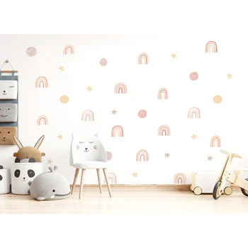 Boho Gökkuşağı Duvar Sticker Bebek Odası Çocuk Odası Sevimli Polka Dot Yıldız Kreş Çıkartmaları Ev Dekorasyon  10