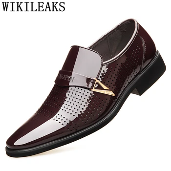 Ofis Ayakkabı Erkekler Klasik Elbiseler Yaz tasarım ayakkabı Erkekler Resmi Ofis İtalyan Loafer'lar Erkekler Elbise Ayakkabı Deri Kahverengi Elbise  5