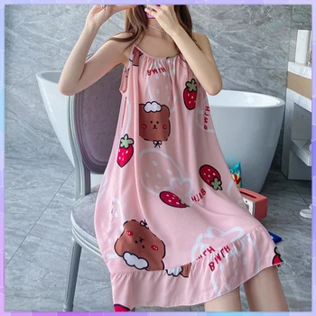 Seksi Leopar gece elbisesi Kadın Pijama Kadın Yaz Çiçek Gecelik Hayvan Gecelik Güzel Gevşek Gecelik Ev Giysileri  5