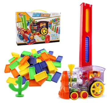 Domino Tren oyuncak seti, Ralli Elektrikli Tren Modeli, 60 Adet Renkli Domino Oyunu Yapı Taşları Araba Kamyon Araç İstifleme  3