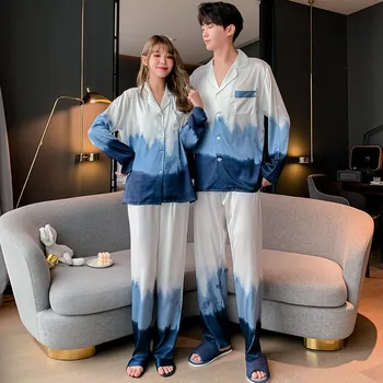 Bayan Pijama Seti Saten Degrade Pijama Rahat Salon Giyim Severlerin İki Adet Gömlek ve Pantolon Takım Elbise Samimi İç Çamaşırı Rahat Pijama  4