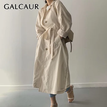 GALCAUR Kore Moda Trençkot Kadın Yaka Yaka Uzun Kollu Sashes Katı Casual Palto Kadın Giyim 2021 Tarzı Yeni  10