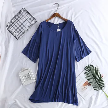 Kadın Nightgowns Yaz Pijama Rahat gece elbisesi Artı Boyutu Yarım Kollu Gevşek Gecelik Ev Giysileri Modal Bayan Sleepshirt  5