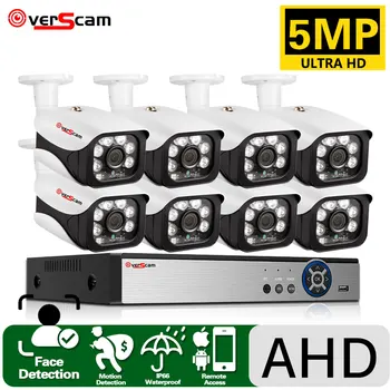 5MP AHD DVR 5.0 MP HD açık aile güvenlik kamera sistemi yüz algılama için H 265 8CH CCTV Video Gözetim DVR Kiti Bullet Kamera  5