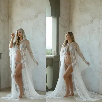 Seksi Dantel hamile elbisesi Fotoğrafçılık İçin Uzun Kollu İç Çamaşırı Düğün Parti Balo elbisesi Pijama Bornoz  5