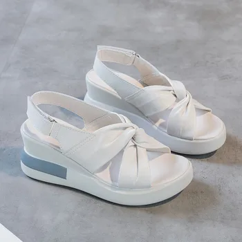 Moda Trendi Kadın Takozlar Sandalet 2022 Yaz Burnu açık Balık Ağzı Yay-düğüm Yüksek Topuk Ayakkabı Rahat platform sandaletler Yeni  10