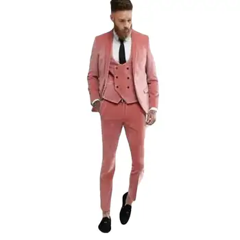 2020 Son Tasarım Kadife Erkek Takım Elbise Düğün Smokin 3 Parça Erkek Bir Düğme Custom Made Slim Fit Takım Elbise Blazer Terno  10