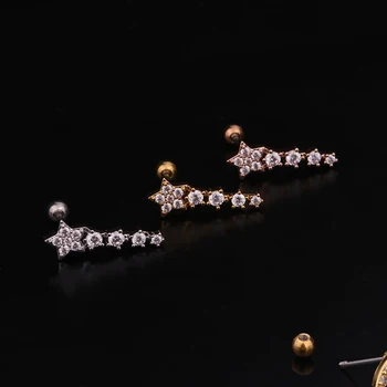 1 ADET Sevimli Küçük Mikro Açacağı CZ Meteor Yıldız Şekli Kulak Kıkırdak Piercing düğme küpe Altın Rengi Çelik Çubuk Topu Sarmal Küpe  5