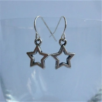 Yıldız Küpe Antik Gümüş Renk Takılar Mücevher Küçük Minimalist Yıldız Bırak Dangle Küpe Kız için  10