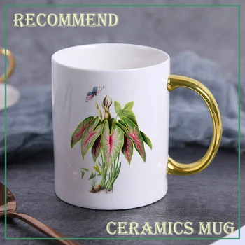 Zarif seramik fincan yaratıcı kupa Tropikal bitkiler desen kahve kupa ev ıçme bardağı süt suyu kahvaltı fincan KTZW-052  10