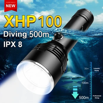 Profesyonel dalış el feneri XHP100 güçlü Torch sualtı flaş ışığı su geçirmez fener şarj edilebilir lamba dalış derinliği 500 m  5