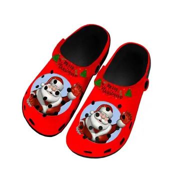 Merry Christmas Hediye Noel Baba Ev Takunya Özel Su Ayakkabı Mens Womens Genç Ayakkabı Bahçe Takunya Plaj Delik Siyah Terlik  5