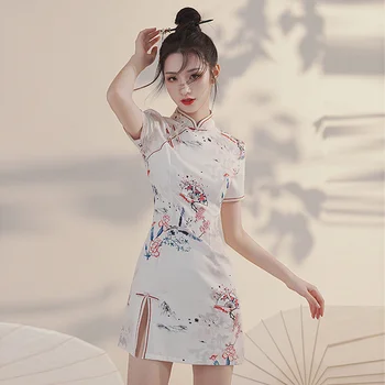 Cheongsam 2022 Yeni kadın Yaz Ulusal Trend Genç Kız Kısa Qipao Kadın Çin Artı Boyutu Elbise Elbiseler Çin  10