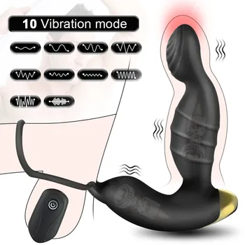 USB Şarj Titreşimli Halka Erkek Seks Oyuncak ısıtma Prostat Masajı Adam için 10 Modları Kablosuz Uzaktan Kumanda Mantar Anal Popo Fiş  10