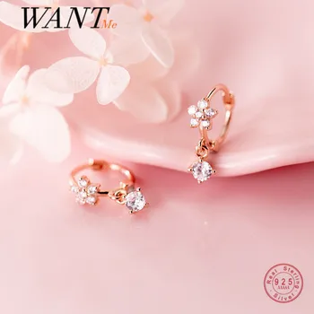 WANTME 925 Ayar Gümüş Büyüleyici Geometri Zirkon Beş Petal Çiçek Küpe Kadınlar için Moda Kore Romantik Parti Takı  10