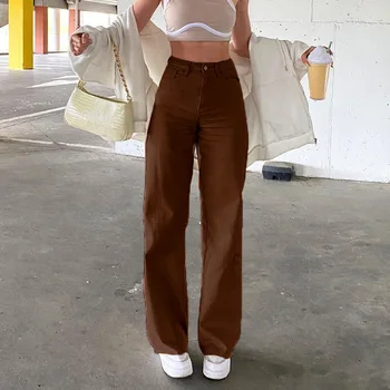   Moda 2022 Streetwear düşük bel Kot Kadınlar için Büyük Cepler Baggy Geniş Bacak Kargo pantolon y2k Erkek Arkadaşı Düz Kot Pantolon    5