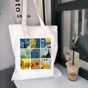 Kadınlar Vintage Alışveriş Çantası Van Gogh Boyama David Tote Çanta Eko Büyük Kapasiteli Alışveriş Çantaları Klasik Tuval omuzdan askili çanta Çanta  10