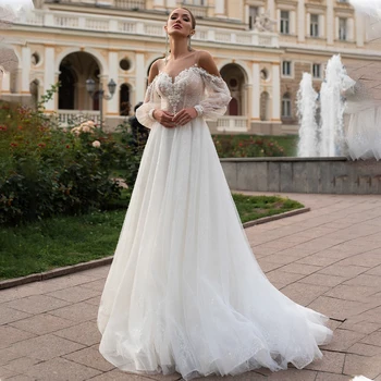 Vestido De Noiva Sevgiliye Aplikler Dantel düğün elbisesi 2022 Boho Illusion Puf Kollu A-Line Prenses Gelin Kıyafeti  10
