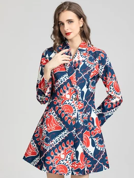 MoaaYina Moda Tasarımcısı Sonbahar Ceket Ceket Kadınlar Uzun kollu Tek göğüslü vintage baskı İnce Ceket ceket  5