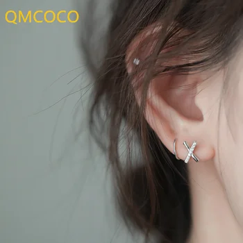 QMCOCO Gümüş Renk X Şekli Kulak Kemikleri Klip Basit Çapraz Küpe INS Tasarım Gelin Zarif Takı Aksesuarları Kadınlar İçin hediyeler  5