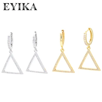 EYIKA Moda Kübik Zirkonya Üçgen Damla Küpe Kadınlar ıçin Altın Gümüş Renk Geometrik Kolye Piercing Küpe Hediye Takı  10