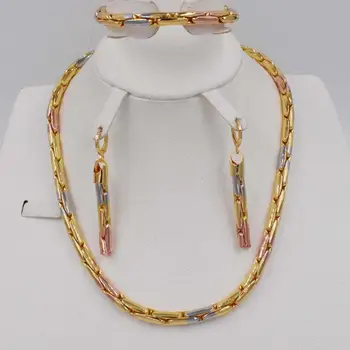 Yüksek Kaliteli İtalya 750 Altın renk takı seti Kadınlar İçin afrika boncuk takı moda kolye seti küpe takı  5