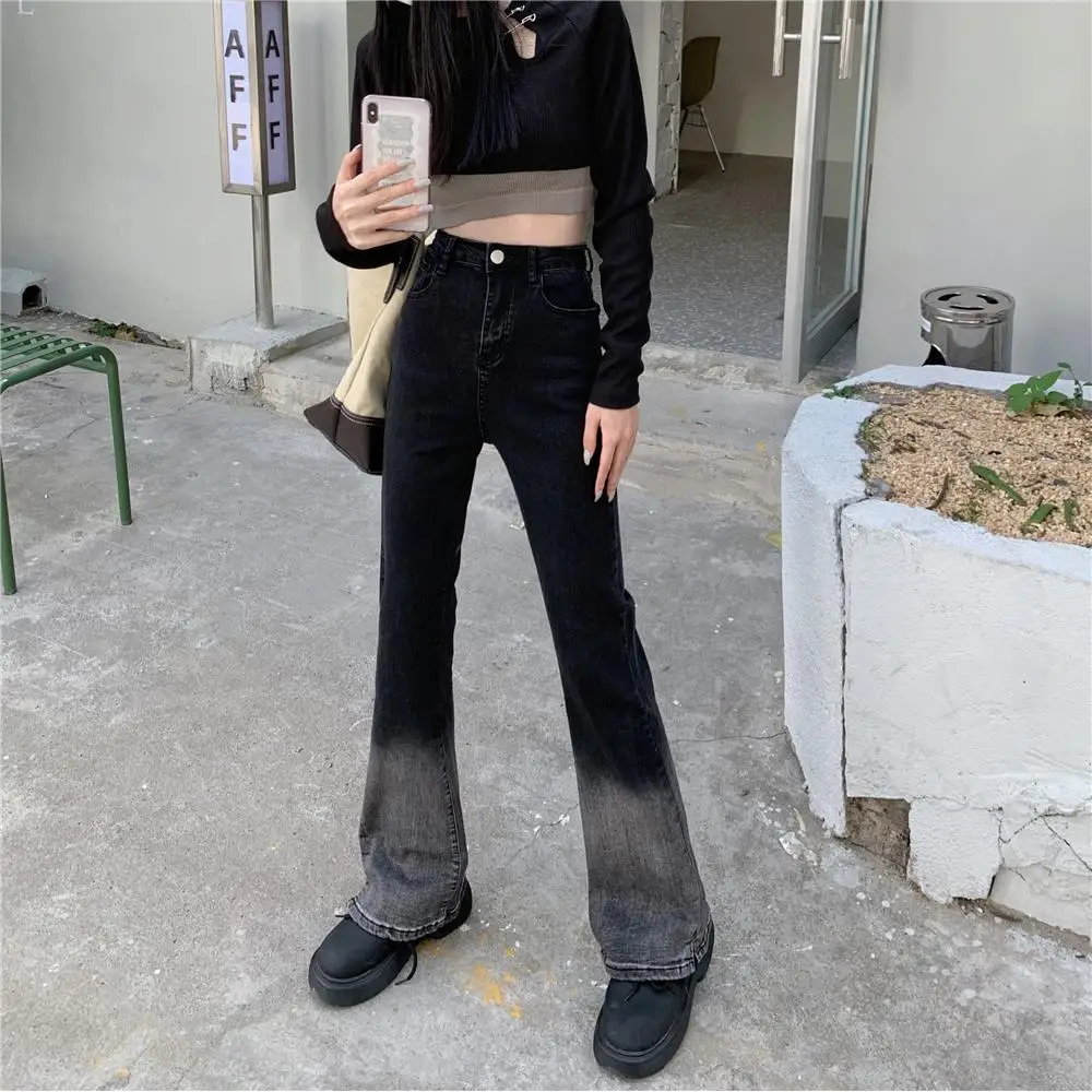 Kız Moda Elastik Kravat boyalı Degrade Kot Kadın Rahat Vintage Streetwear Lim-Fit Denim Sıska Pantolon Kadın Dropshipping