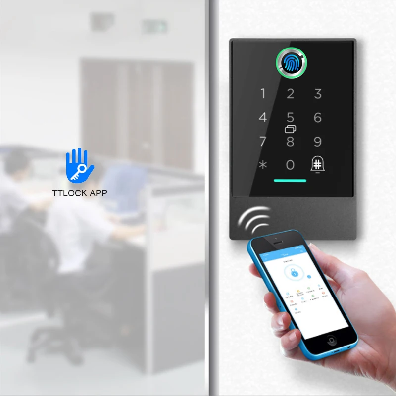 Ofis Güvenlik Akıllı Kablosuz TTlock App Uzaktan Kumanda Parmak İzi dijital kart okuyucu ile Telefon NFC Kart Kilidini Özelliği